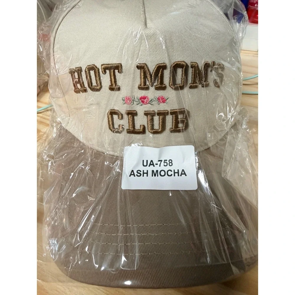 Hot Moms Club Trucker Hat Ash Mocha Cream Floral Embroidered Snapback Cap UA-758